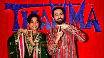 Photos: Rashmika Mandanna, Ayushmann Khurrana and others snapped promoting Thamma in Mumbai