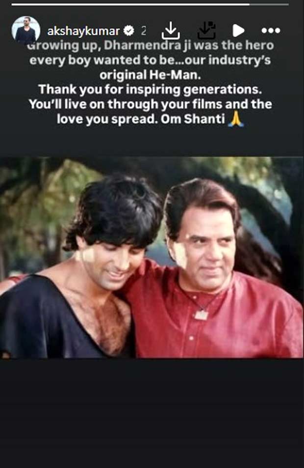 Akshay Kumar pens emotional farewell for OG He-Man Dharmendra: “Hero every boy wanted to be”