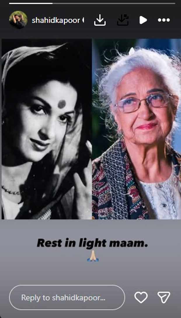 Shahid Kapoor pays tribute to late Kabir Singh co-star Kamini Kaushal: “Rest in light”