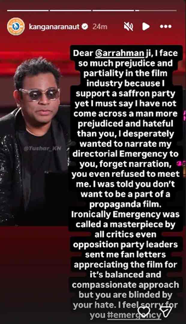 Kangana Ranaut calls AR Rahman “prejudiced and hateful” after his remark labelling Chhaava “divisive”: “You are blinded by your hate”