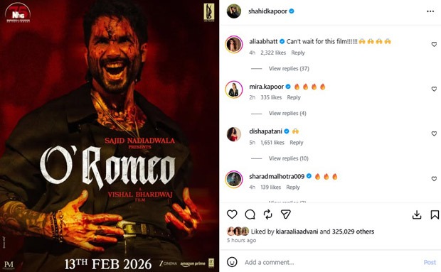 Alia Bhatt shares excitement for Shahid Kapoor’s O’Romeo ahead of first look reveal: "Can't wait"