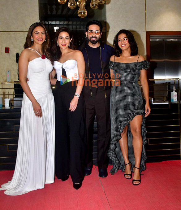 photos ayushmann khurrana sara ali khan rakul preet singh and wamiqa gabbi snapped promoting pati patni aur woh do 9