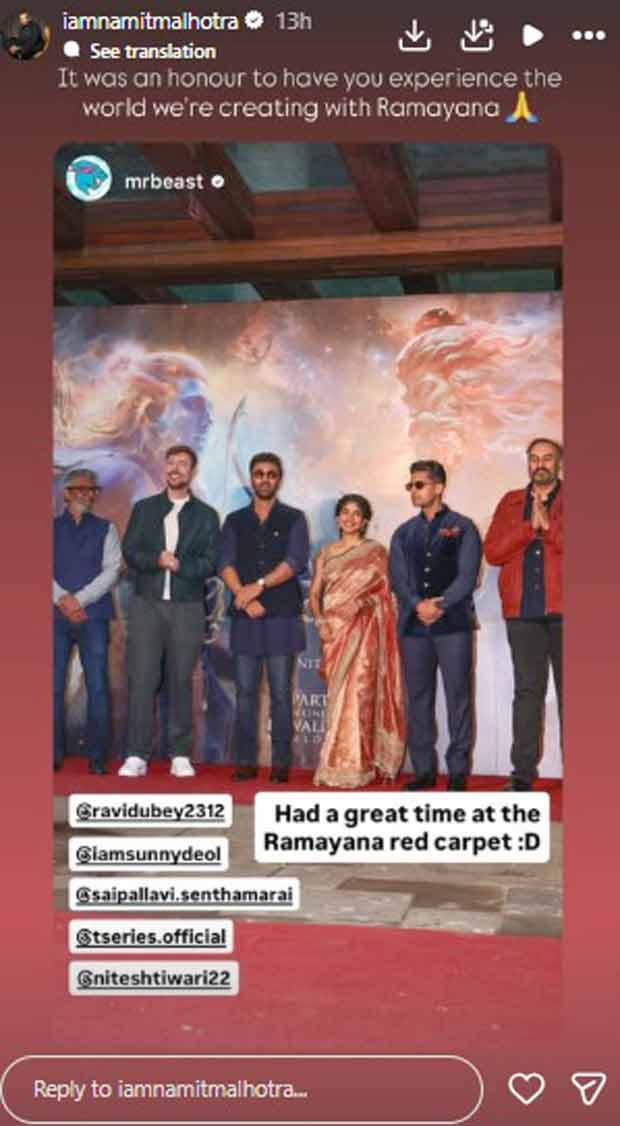 MrBeast says he had a "great time" with Ranbir Kapoor, Sai Pallavi and Ramayana team!